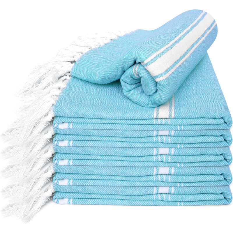 Ensemble de 6 serviettes de plage en coton de même taille, Bleu