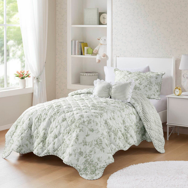 Ensemble de courtepointe 3 pièces avec coussin décoratif, Green