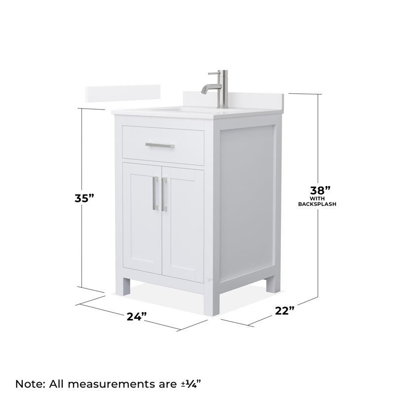 Beckett 24" Freestanding Single Bathroom Vanity with Quartz Top, White, Brushed Nickel, White Quartz