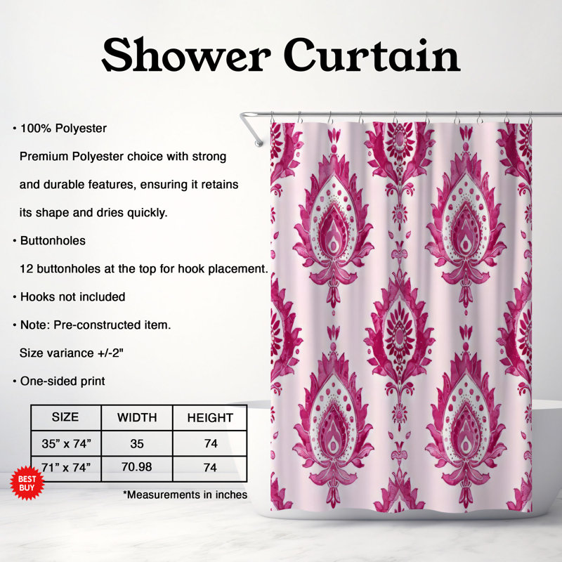 Bohemian Design - Rideau de douche Premium, H 74 po x l 71 po