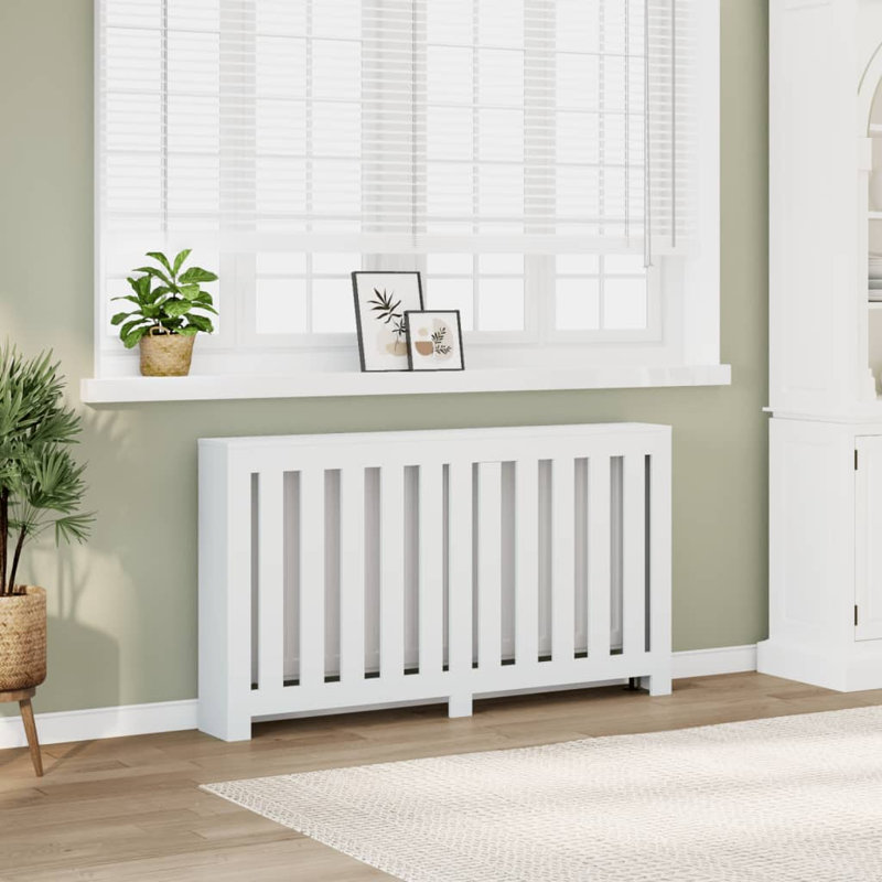 Couvercle de radiateur en bois d'ingénierie Vidaxl, Blanc, Lattes verticales, H 59 po x l 32 po x P 8 po