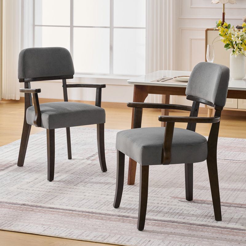 Chaise d'appoint rembourrée en bois massif de style Mid-Century, Velours gris foncé