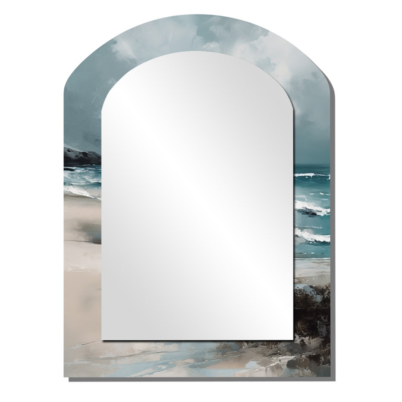 Coastal Waves III - miroir mural asymétrique unique sur plage, miroir arqué moderne, impression sur métal, 34 po x 25 po