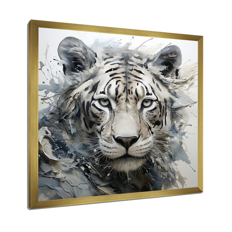 Œil de tigre gris et beige, Encadrement doré, H 36 po x l 36 po x P 1,5 po
