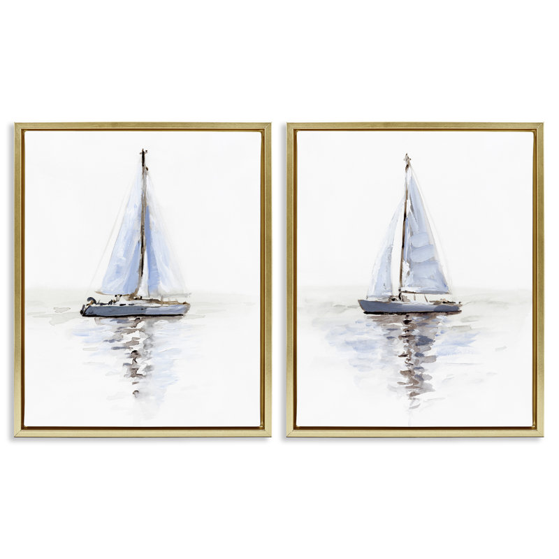 Ensemble de 2 toiles flottantes Watercolor, H 31 po x l 25 po, Cadre flottant métallique doré