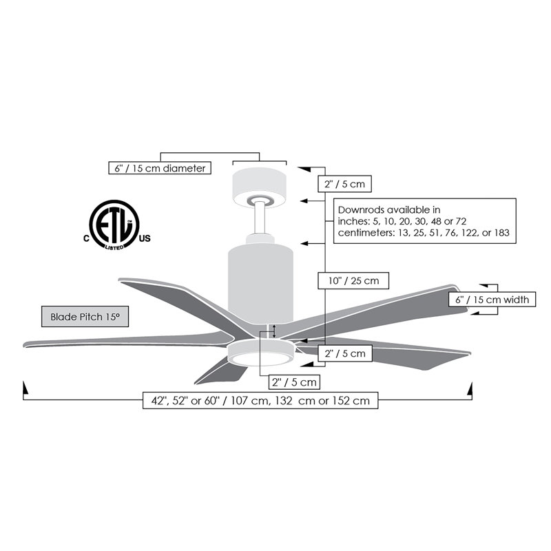 Patricia LED Downrod Ceiling Fan, Polished Chrome, Walnut Tone