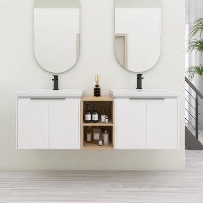 Meuble-lavabo double 59,64 po avec plateau en céramique Nalynn