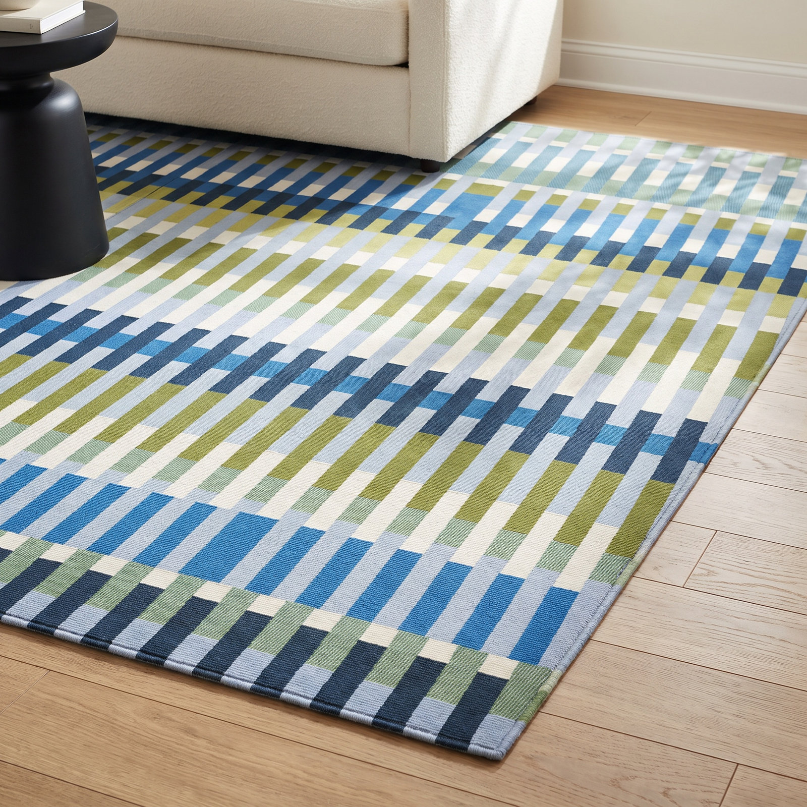 Icon Blue Striped Outdoor Rug, Rectangle 7'10" x 10'
