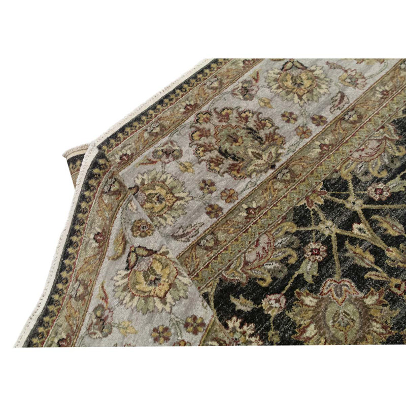 Tapis oriental vert en laine noué à la main 8 pi 1 po x 9 pi 10 po