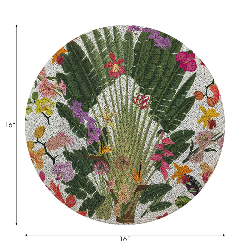Fantasy Tropical Vegan Leather Round Beaded Placemat