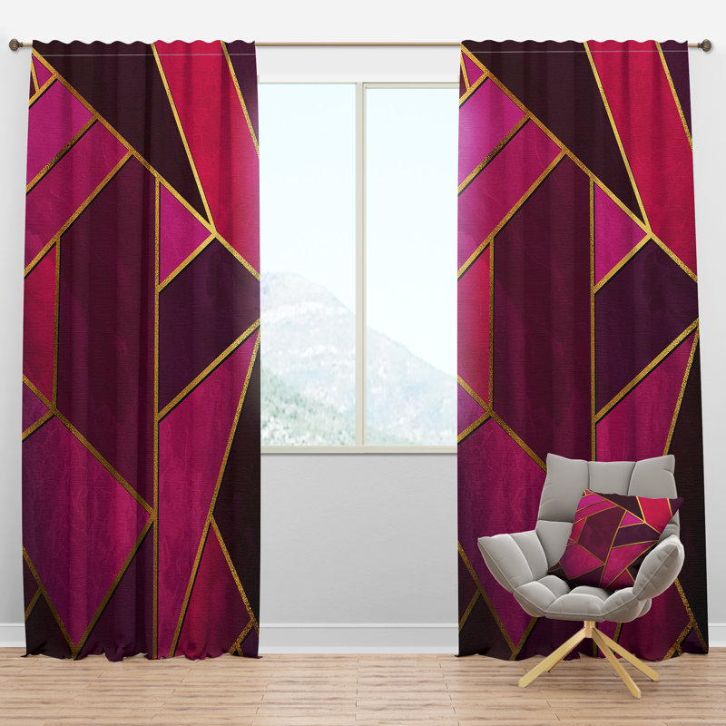 Triangulaires sur les abat-jours - Rideau en velours moderne - obscurcissant - 1 panneau, l 52 po x L 120 po, Rose foncé