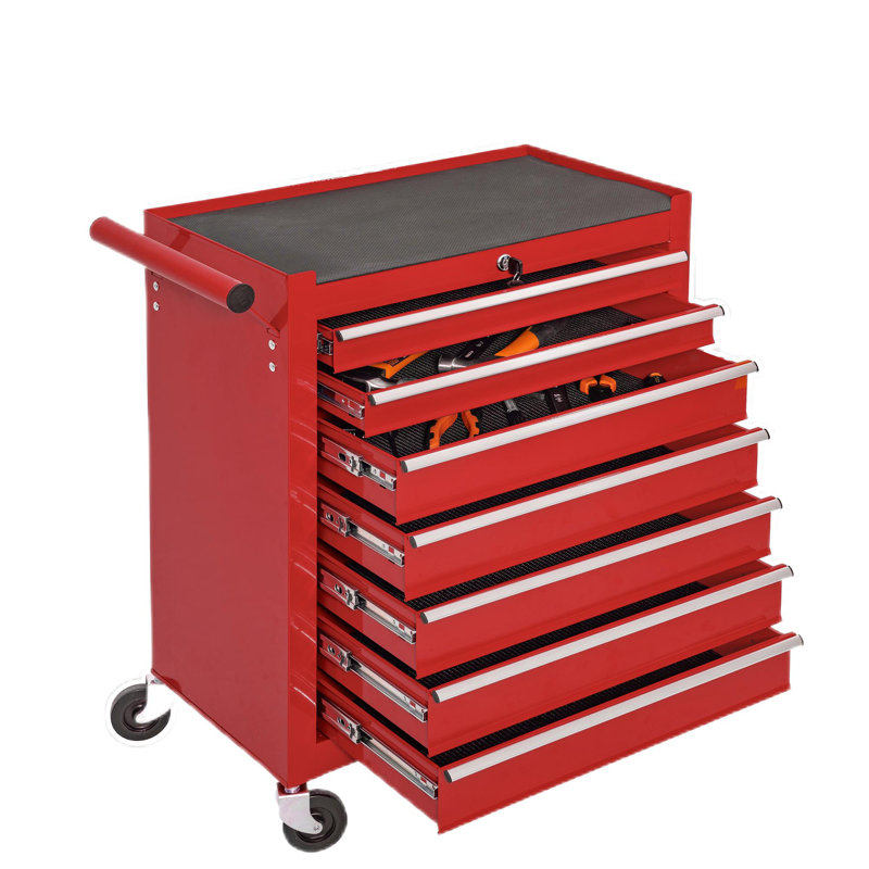 7 Drawer And 6 Drawer Rolling Tool Box, Portable Storage Tool Box With Wheels, Red