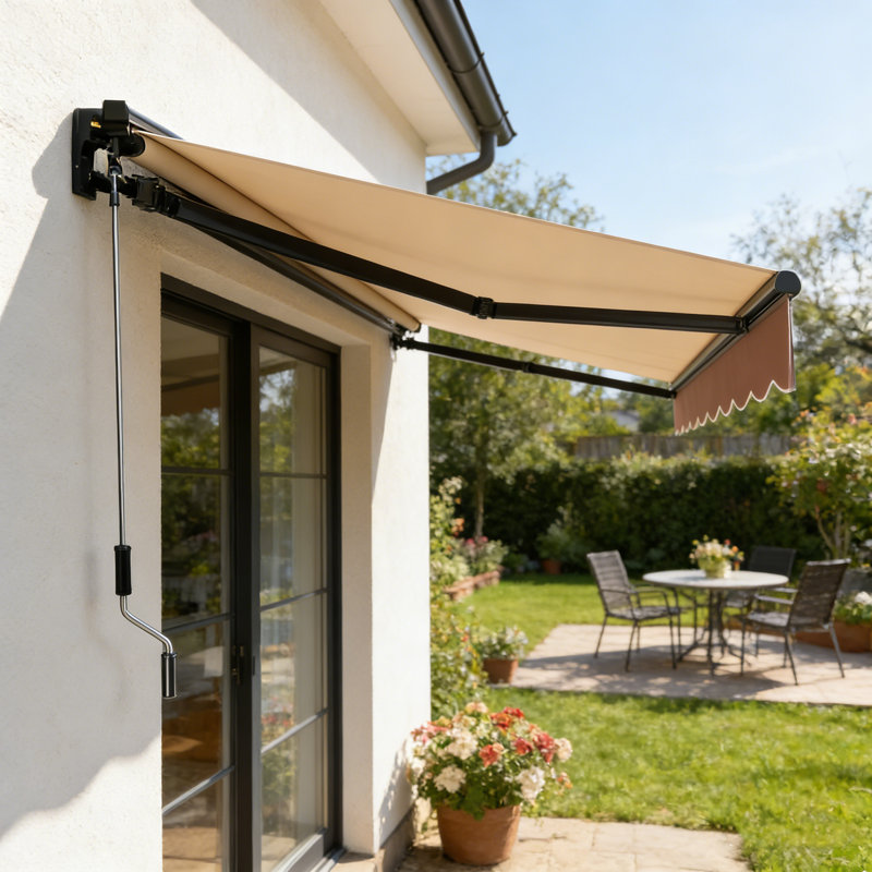 Retractable Patio Awning with Polyester Cover ,Door Canopy,Window Awning,Freestanding Awning, 19cm H x 295cm W x 200cm D