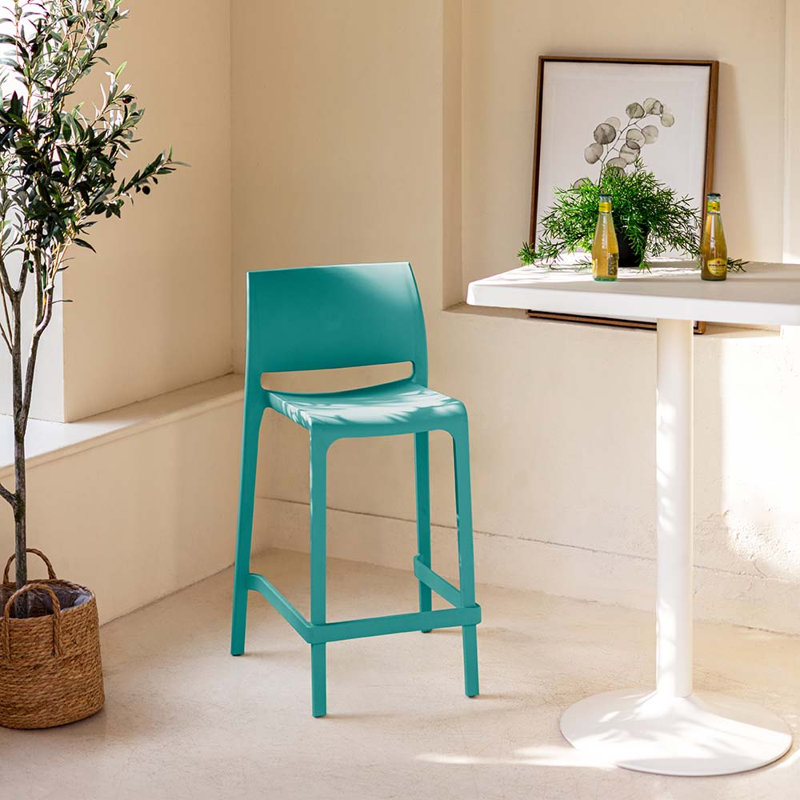 Sensilla Stackable Low Back Counter Stool, Turkish Blue