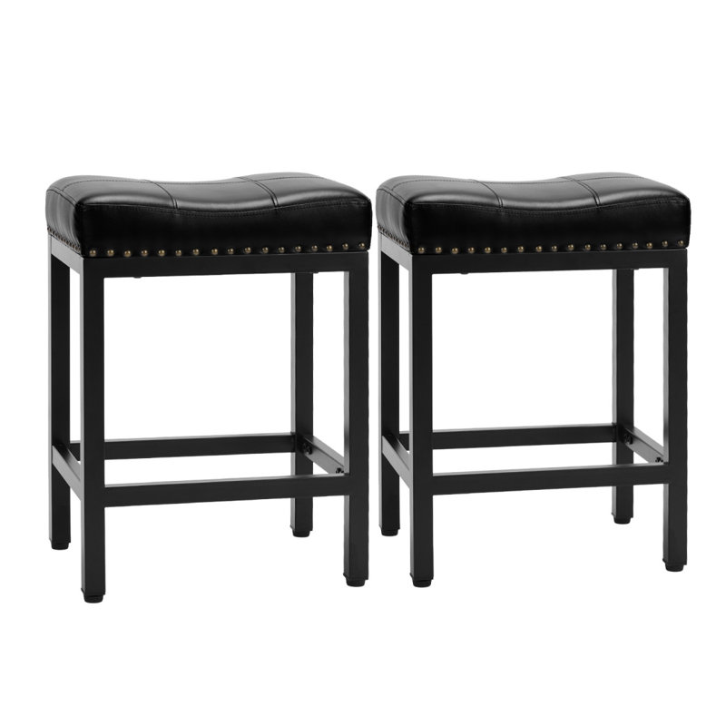Tabouret de table, tabouret, tabouret de salon, structure en acier, coussin de siège en cuir, paquets, Noir