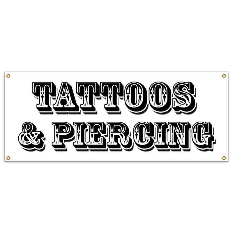 Signe de banderole tatouée et percée, H 18 po x l 48 po x P 0,1 po