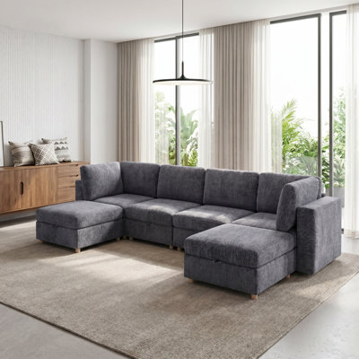 Modular sectional sofa seat, convertible sofa with storage, multifunctional folding fabric sofa set, 6 seater sofa