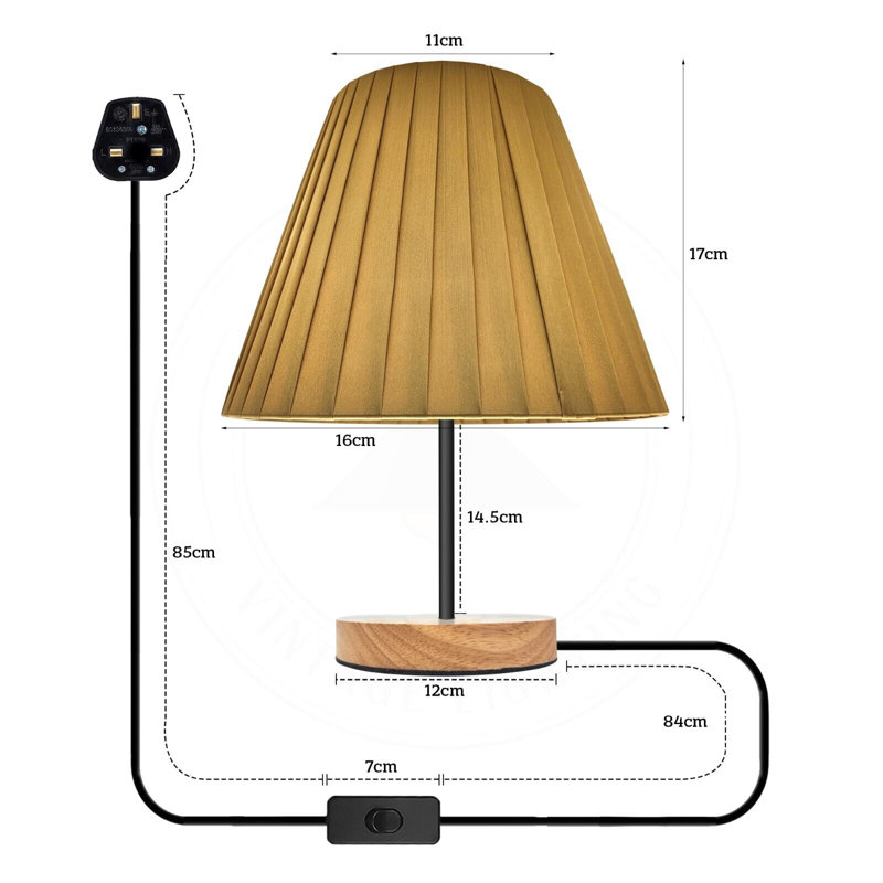 Aimiee Wood Table Lamp, Yellow, 32cm H x 32cm W x 30cm D