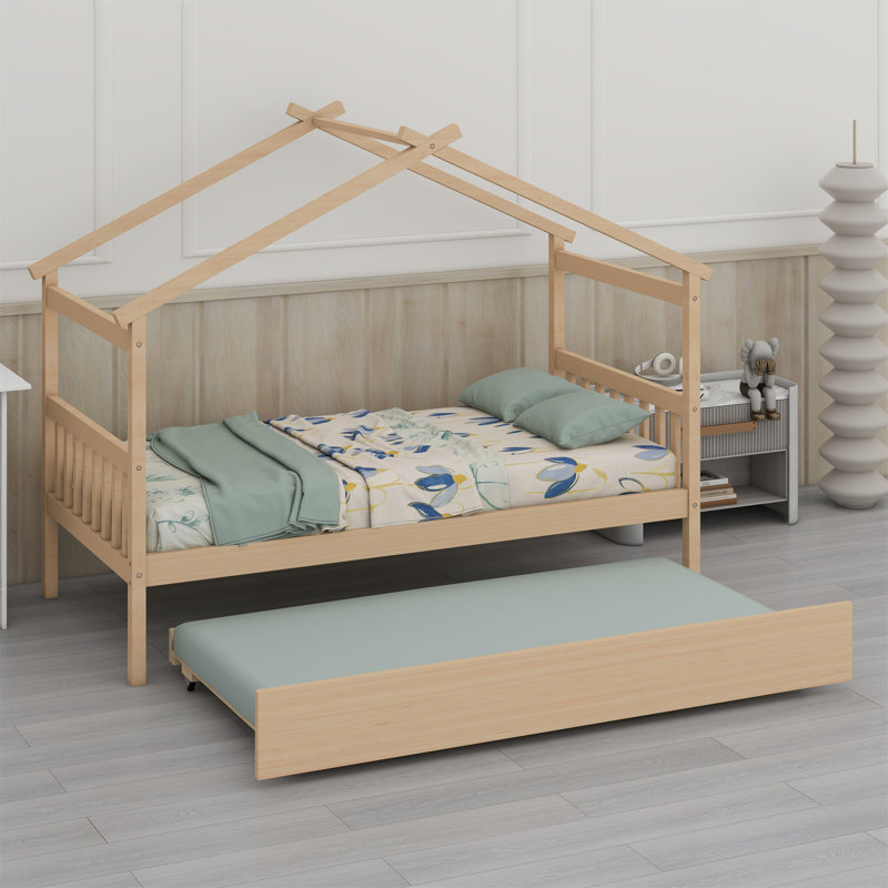 Lit en bois avec lit gigogne, Naturel
