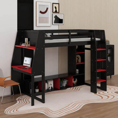 Lit mezzanine simple avec bureau et support à vêtements suspendu