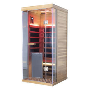 Samsora 1-Person Indoor Far Infrared Sauna With Hemlock Wood And Tempered Glass, Built-In Bluetooth Speaker And Red Light Therapy