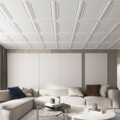 Art3d 23.82''X23.82'' Drop-in Ceiling Tiles,12-Pack PVC Ceiling Panel for Home Decor(48 sq.ft./Case))