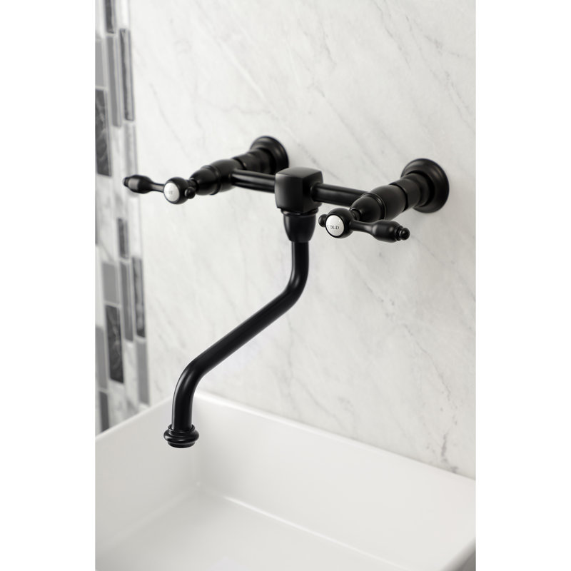 Kingston Brass Tudor Two-Handle 2-Hole Wall Mount Bathroom Faucet, Matte Black