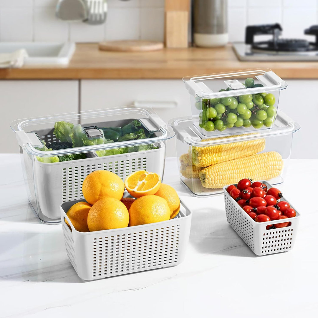 Dionta 3 PCS Fruit Containers for Fridge, Leakproof Food Storage Containers with Removable Colander Prep & Savour 
