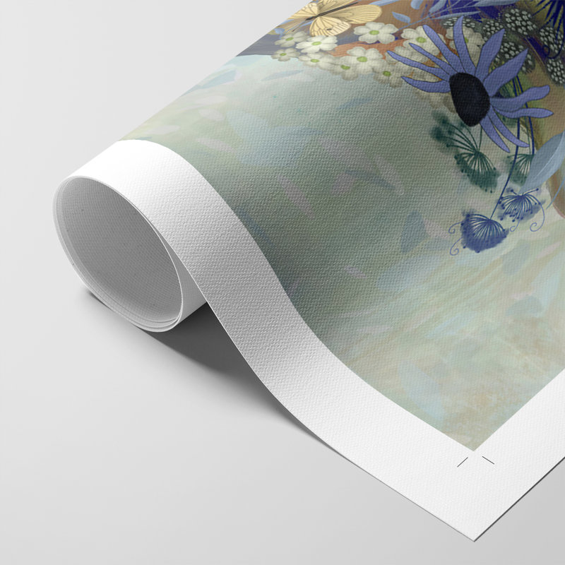 Fantastic Florals Cow - Impression sur toile seulement - NON CADRE, H 18 po x l 12 po
