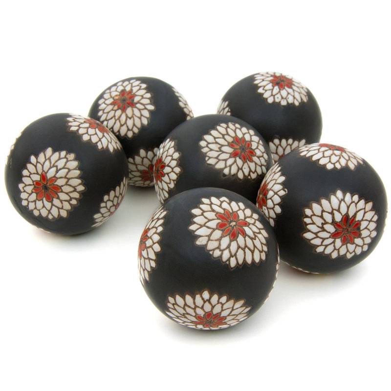 Farrell Decorative Ball Set , White/Black Chrysanthemum