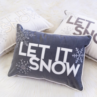 Nneka Let It Snow Ivory Velvet Lumbar Pillow With Insert 14X20