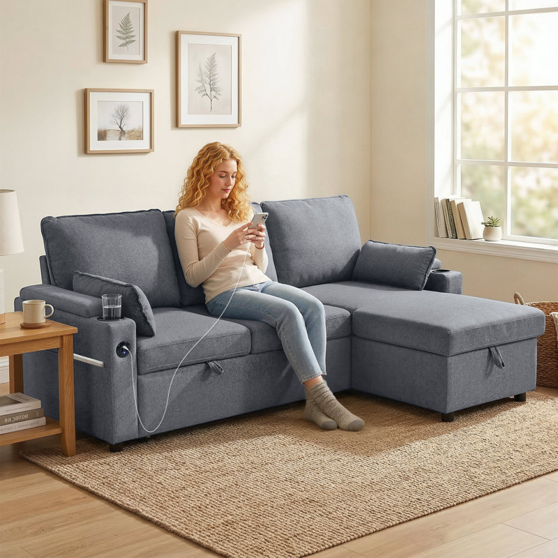 3 Seater Corner Sectional, Grey Polyester