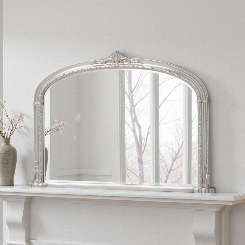 Overmantle Arched Bevelled Victorian Mirror, Silver
