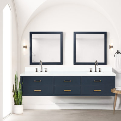84 po L x P 22 po, meuble-lavabo bleu, surface de marbre cultivé, robinet inclus, avec 36 miroirs, meuble-lavabo double, comptoir et robinet