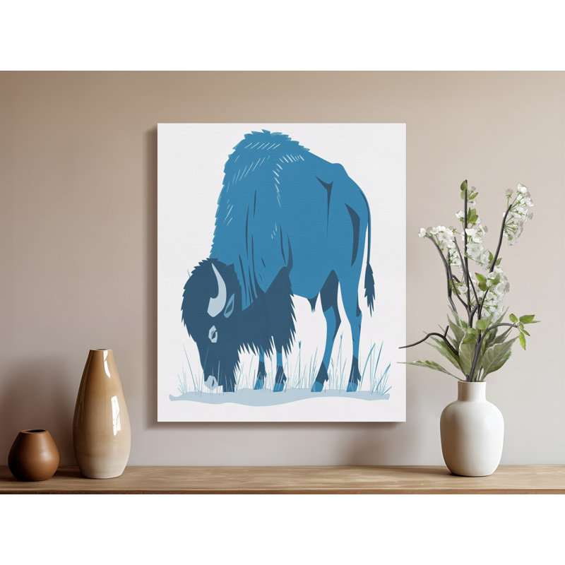 Lark Manor Blue Bison Canvas Wall Art, Grazing Wildlife Print, Gallery ...