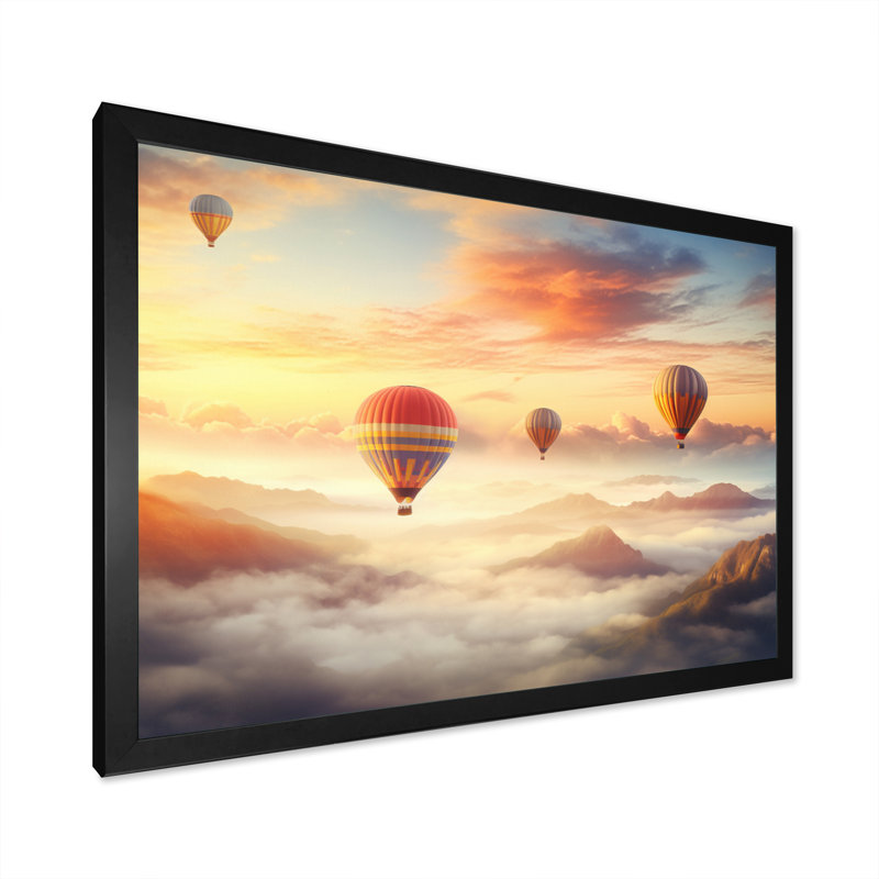 Peach Hot Air Ballon Atmospheric II - Transportation Wall Decor, H 34 po x l 44 po x P 1,5 po, Cadre photo noir