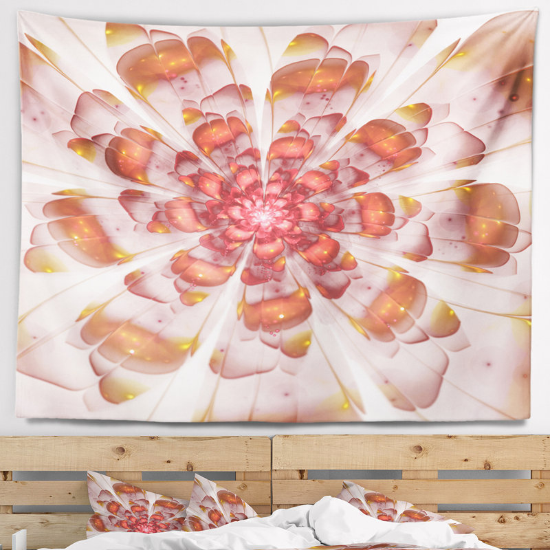 Tapisserie florale à motif floral blanc et brun, H 32 po x l 39 po