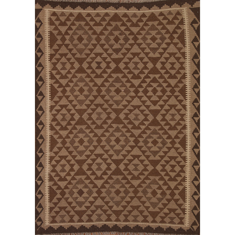 Brown Kilim Reversible Wool Area Rug 5x7