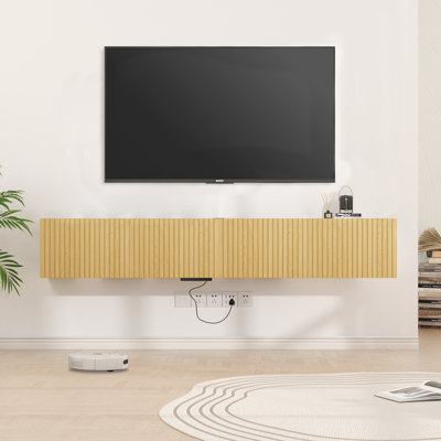 Floating Tv Stand For 75" Tv, Led Wall-mounted Entertainment Center With Charging Station, Floating Tv Shelf For Living Room, Bedroom by Ebern Designs
