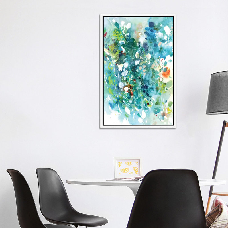 Turquoise Dance by CreativeIngrid - Painting on Canvas, 101.6 cm H x 66.04 cm W, White Framed