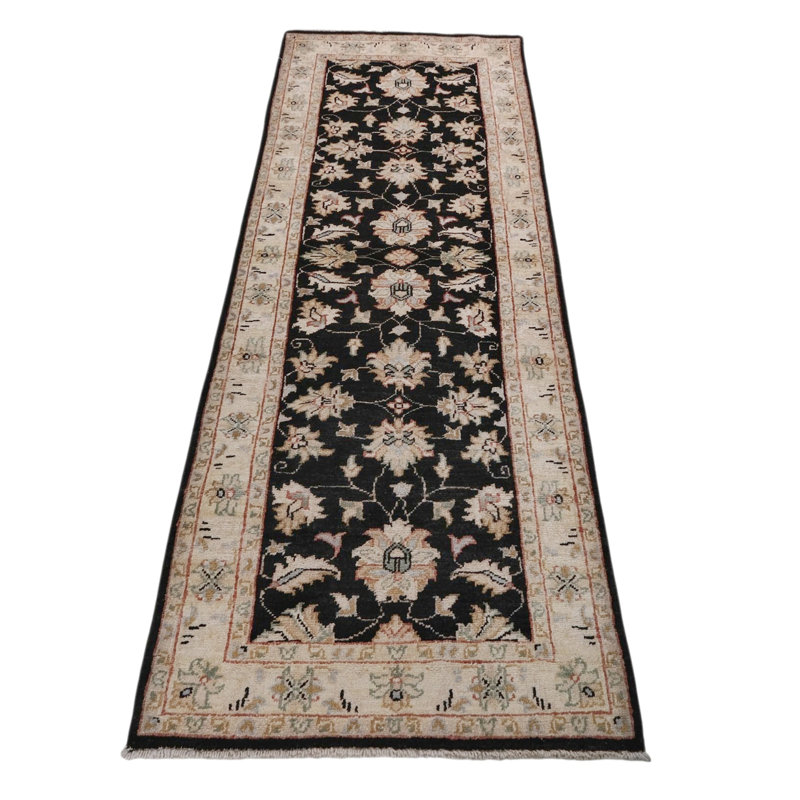 High-Quality Hand-Knotted Black And Beige Area Rug