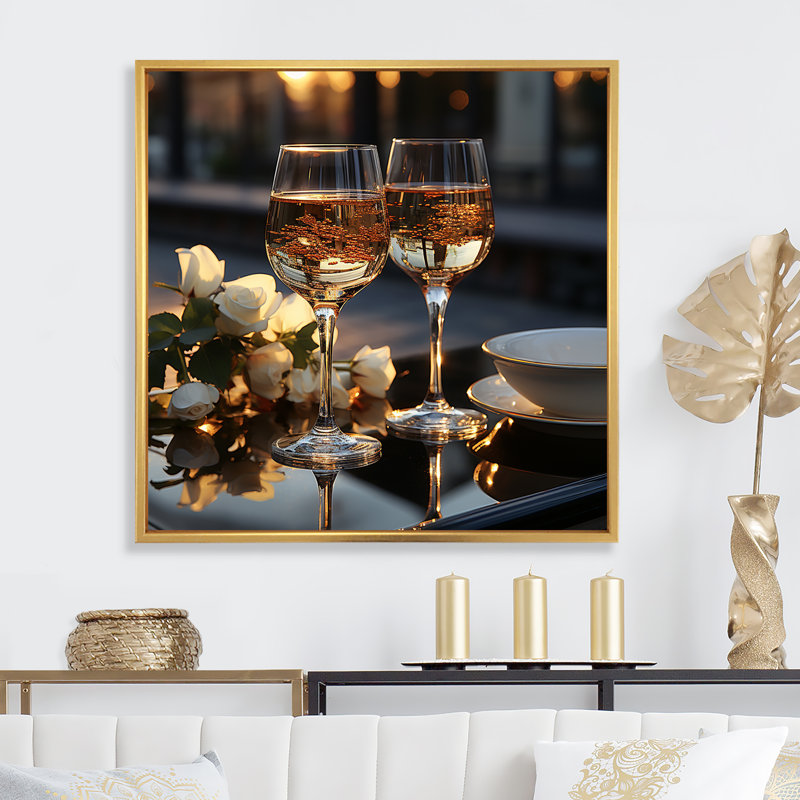 " Reflective Toast I ", 24" H x 24" W x 1" D, Gold Floater Framed