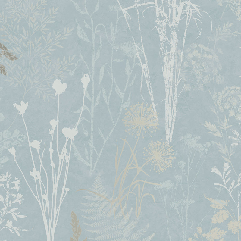 Superfresco Easy Organics Floral Metallic Wallpaper, Blue/Silver