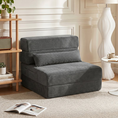 Floor Chair with Back Support Foldable Pad, Dark Grey