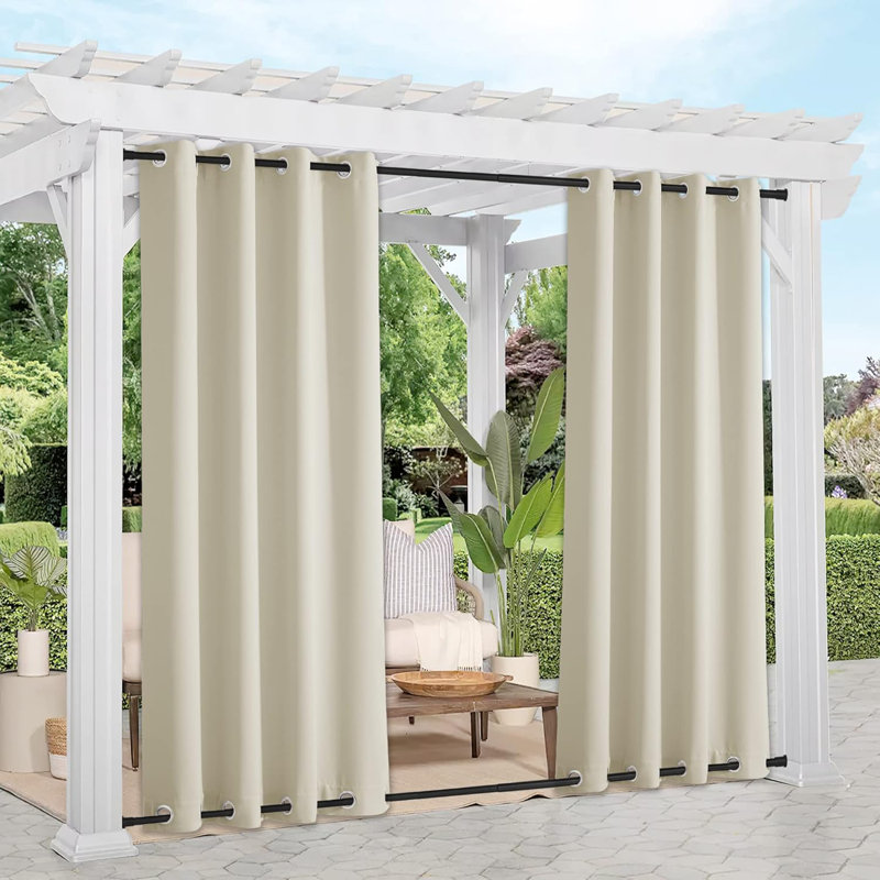 Blackout Outdoor Curtains for Patio Waterproof Top & Bottom Grommet Privacy Drapes, Set of 2, Beige, 52" W x 108" L