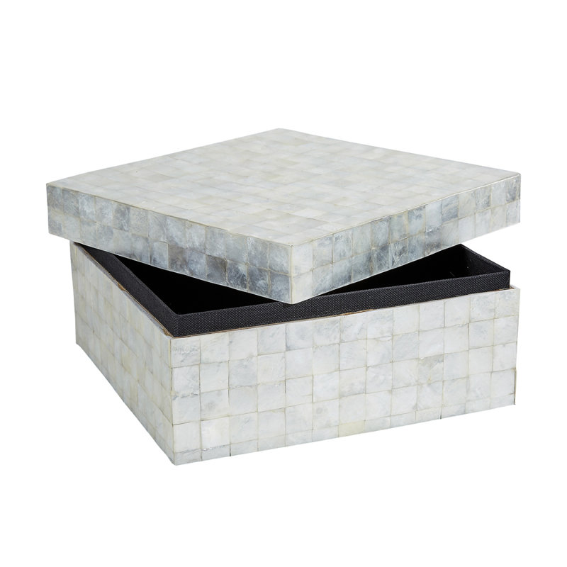 Capiz Shell Square Box Tiled Pattern Natural 12x12x6"