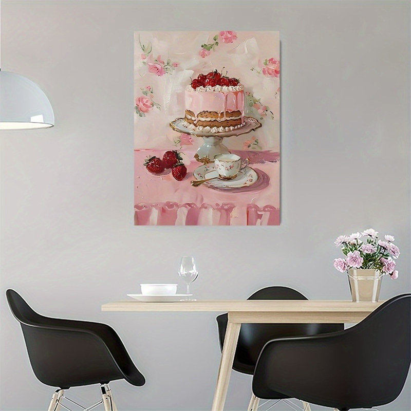 Impression sur toile Sweet Pink Cake Strawberry - Urban Studio, 12 * 8 pouces (30 * 20 * 2cm)