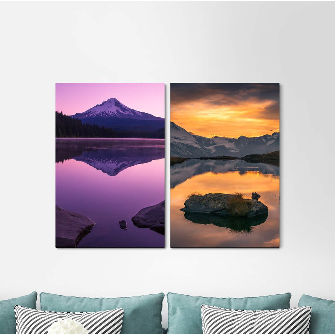 2-tlg. Leinwandbilder-Set - Fotografie „Fuji Volcano Japan Lake Mountains Silence”