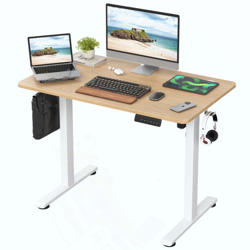 Bureau de travail électrique à hauteur réglable, H 47 po x l 40 po x P 24 po, Naturel / Blanc