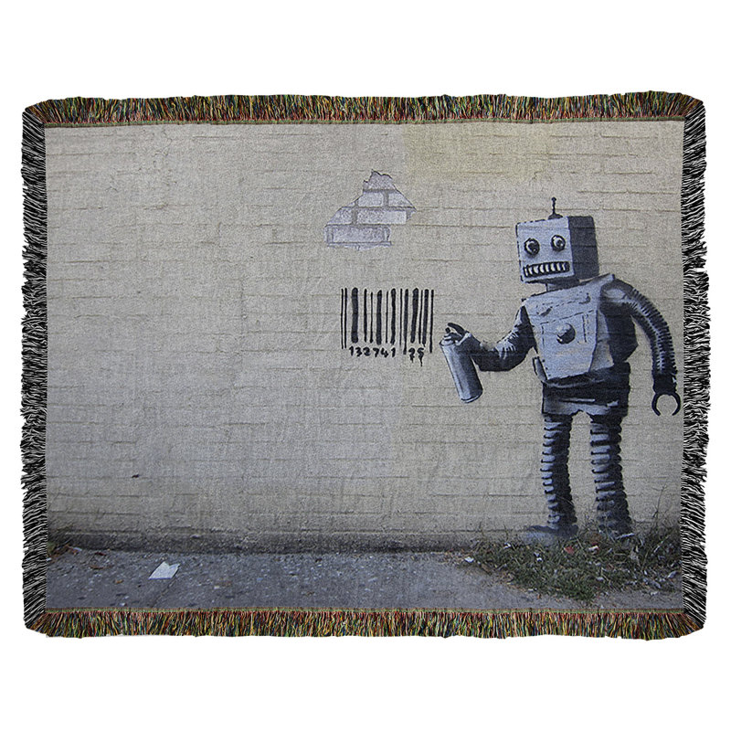 Banksy Graffiti Hand Woven Throw Blanket, 60" W x 80" L